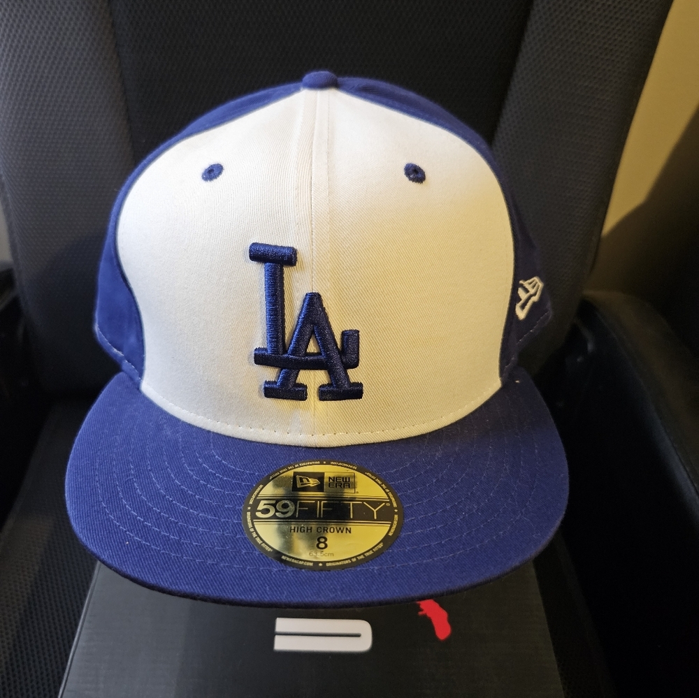 New Era Blue White LA Cap 59Fifty 5950 Hat Size 8 Los Angeles Dodgers  MLB